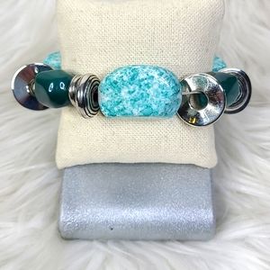 Paparazzi Accessories Chunky Stretch Bracelet Teal Green Silver Tone Brand New